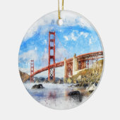 Pastelle der Golden Gate Bridge in San Francisco Keramik Ornament (Links)