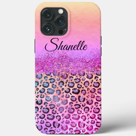 Pastelle Glittery Silver Leopard Personalisiert Case-Mate iPhone Hülle (Rückseite)