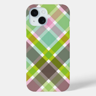 Pastelle Pink Aqua Blue Retro Karierte Karos Muste iPhone 15 Hülle
