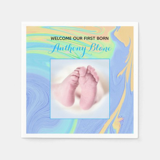 Pastelle und Blau "Sip and See" mit Foto Serviette (Vorderseite)