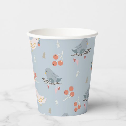 Pastelle Weihnachtsvögel Nahtloses Muster Pappbecher (Vorderseite)