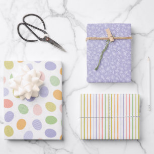 Pastelleier, Blume und Streifen Geschenkpapier Set