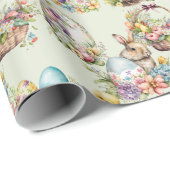 Pastelleier, Bunny, Chick Floral Green Geschenkpapier (Rolleneckpunkt)