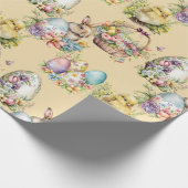 Pastelleier, Bunny, Chick Floral Orange Geschenkpapier (Ecke)