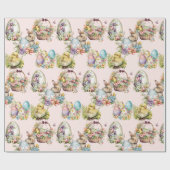 Pastelleier, Bunny, Chick Floral Pink Geschenkpapier (Flach)