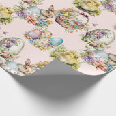 Pastelleier, Bunny, Chick Floral Pink Geschenkpapier (Ecke)