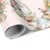 Pastelleier, Bunny, Chick Floral Pink Geschenkpapier (Rolleneckpunkt)