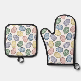 Pastelleier Ofenhandschuh & Topflappen-Set