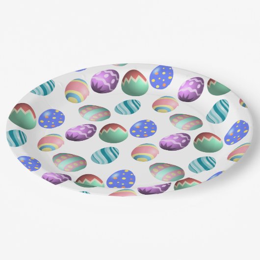 Pastelleier Ostereier Bunte dekorierte Ostereier Pappteller (Schrägansicht)