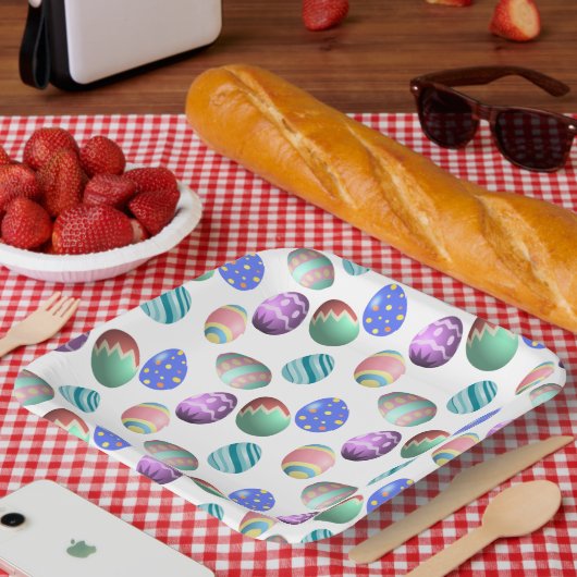 Pastelleier Ostereier Bunte dekorierte Ostereier Pappteller (Picknick)