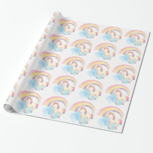 PastellEinhorn auf Wolke, Regenbogen-Packpapier Geschenkpapier