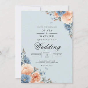 Pastellene Blumeneinrahmung für eine Hochzeit in d Einladung