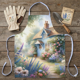 Pastellene Cottage-Garten-Blauhaus-Blumen-Szene Schürze
