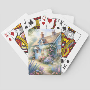 Pastellene Cottage-Garten-Blumenhaus-Szene Spielkarten