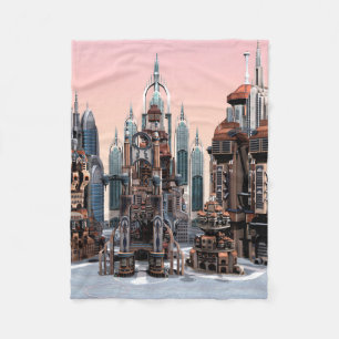 Pastellene futuristische Stadt Fantasy-Skyline-Kun Fleecedecke