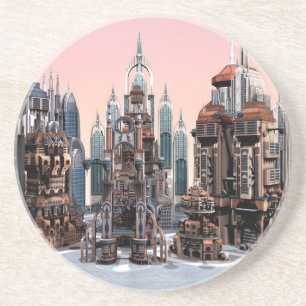 Pastellene futuristische Stadt Fantasy-Skyline-Kun Sandstein Untersetzer