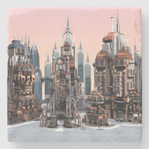 Pastellene futuristische Stadt Fantasy-Skyline-Kun Steinuntersetzer