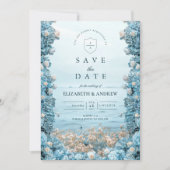 Pastellene Küstenblaue Blumen Hochzeit Save The Date (Vorderseite)