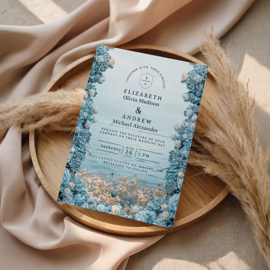 Pastellene Küstenblaue Florale Hochzeit Einladung
