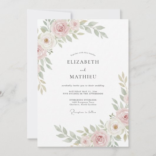 Pastellene Rosane Hochzeit Einladung (Vorderseite)
