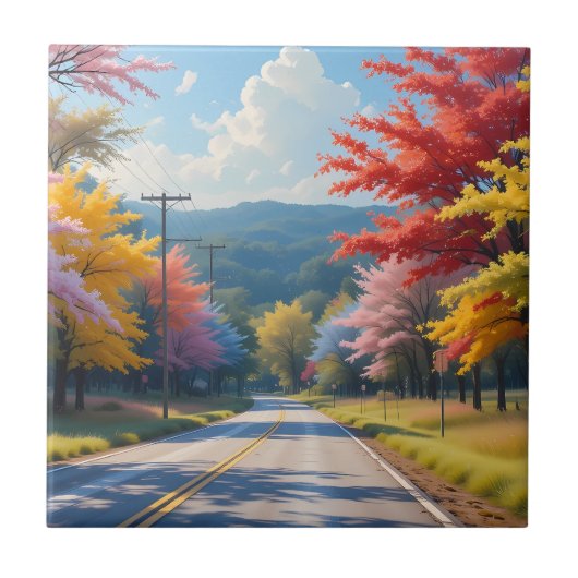 Pastellene Wasserfarbenlandschaft einer herbstlich Fliese (Vorderseite)