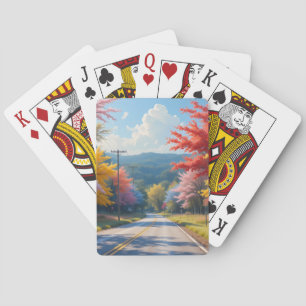 Pastellene Wasserfarbenlandschaft einer herbstlich Spielkarten