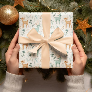 Pastellene Weihnachts-Hirsche – Geschenkpapier