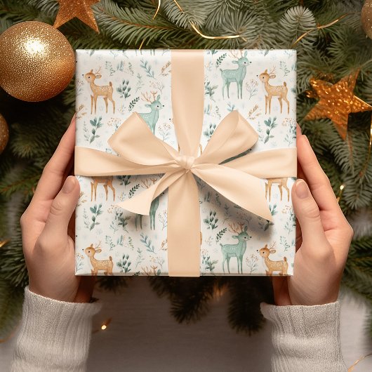 Pastellene Weihnachts-Hirsche – Geschenkpapier
