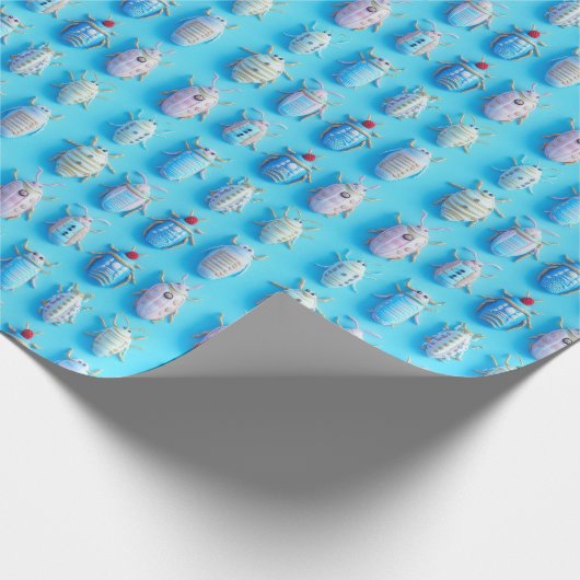 Pastelles Bonbonindesign auf hellblauem Hintergrun Geschenkpapier (Ecke)