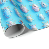 Pastelles Bonbonindesign auf hellblauem Hintergrun Geschenkpapier (Rolleneckpunkt)