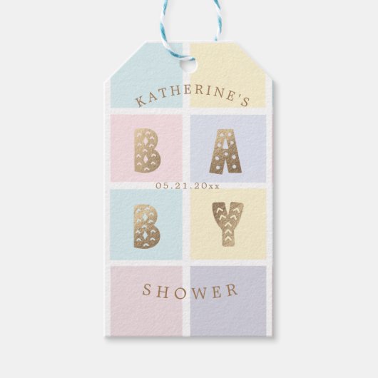 Pastellfarbblock Gold Kinderdusche Geschenkanhänger (Vorderseite)