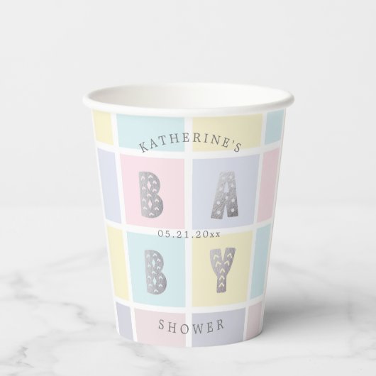 Pastellfarbblock Gold Kinderdusche Pappbecher (Rückseite)