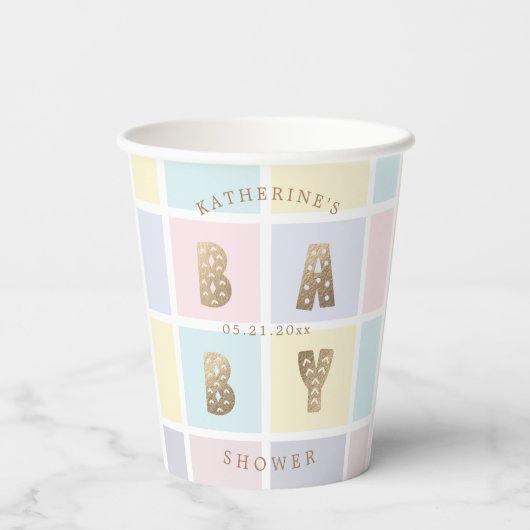 Pastellfarbblock Gold Kinderdusche Pappbecher (Rückseite)