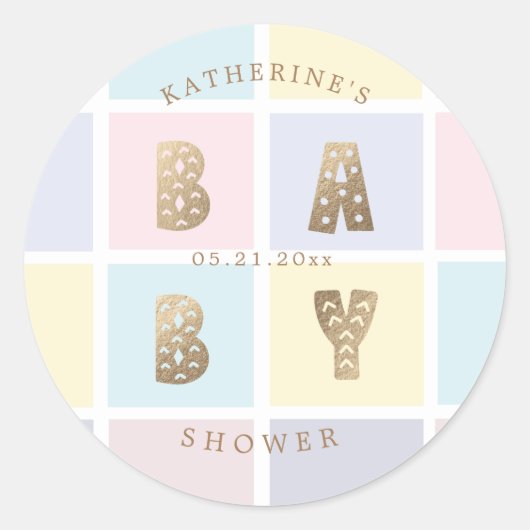 Pastellfarbblock Gold Kinderdusche Runder Aufkleber (Vorderseite)