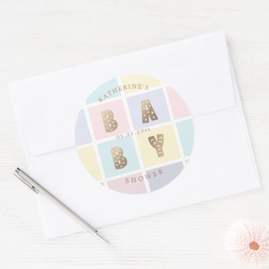 Pastellfarbblock Gold Kinderdusche Runder Aufkleber (Umschlag)