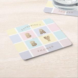 Pastellfarbblock Goldbrasse Babydusche Rechteckiger Pappuntersetzer