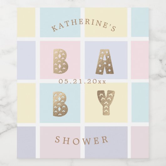 Pastellfarbblock Goldbrasse Babydusche Weinetikett (Einzelnes Label)