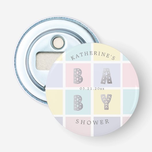 Pastellfarbblock Silberbaby-Dusche Flaschenöffner (Vorderseite)