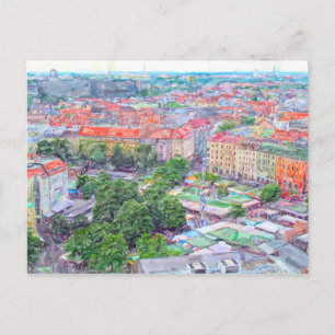 Pastellfarbe des Münchner Wiktualienmarkts. Postkarte