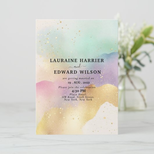 Pastellfarbe einfache, subtile Thematik Wasserfarb Einladung (Stehend Vorderseite)