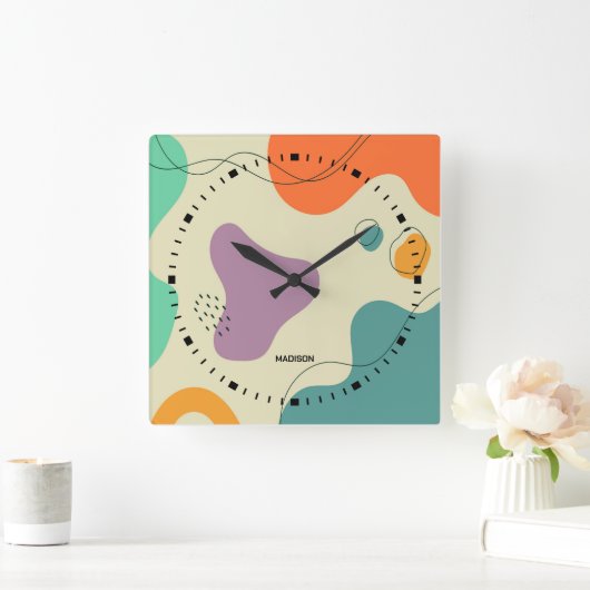 Pastellfarben abstrakte Formen moderner Hintergrun Quadratische Wanduhr (Zuhause)
