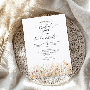 Pastellfarben Aquarellfeder-Wildblumen Braut Einladung