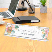 Pastellfarben aus geblümtem Goldkupfer mit Monogra Schreibtischnamensplakette