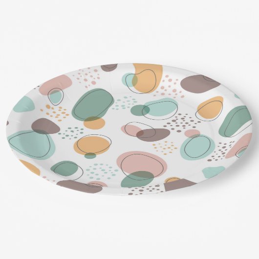 Pastellfarben Bio Formen Nahtloses Muster Pappteller (Schrägansicht)