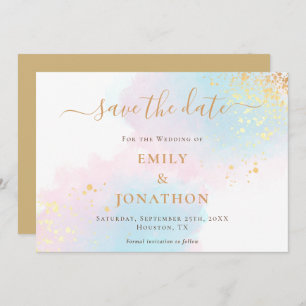 Pastellfarben Blau Rosa Goldverheiratung Save The Date