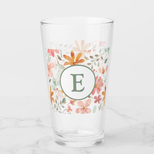 Pastellfarben-Blumenglas-Cup mit Monogramm Glas (Vorderseite)