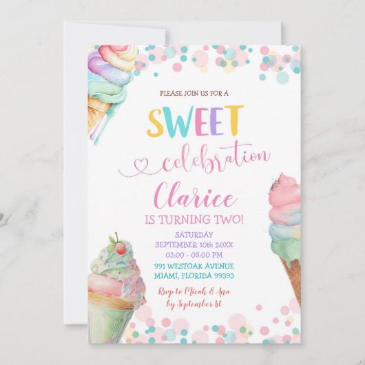 Pastellfarben Eiscreme Einladung (Vorderseite)