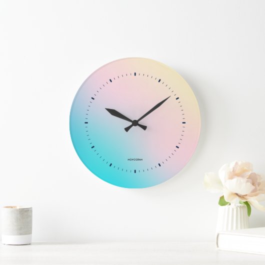 Pastellfarben glänzend Blau Rosa und Gelb Große Wanduhr (Zuhause)