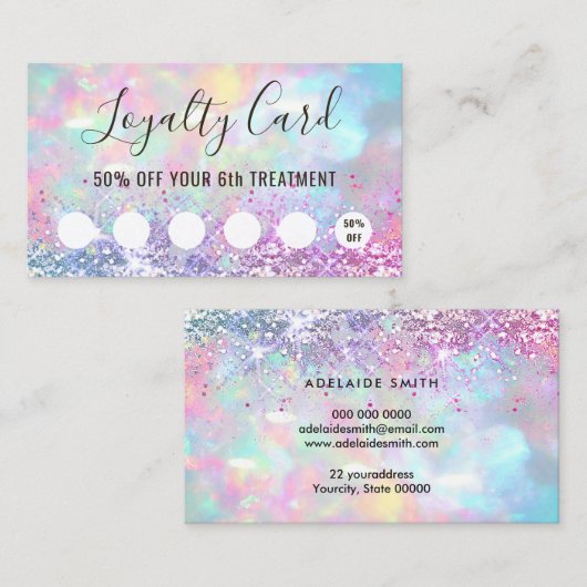 Pastellfarben Glitzer Opal-Treuekarte Visitenkarte (Vorne/Hinten)