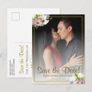 Pastellfarben-Gold-Rahmen-Hochzeit Sichern Sie das Postkarte